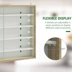 5-Tier Wall Display Shelf Unit Cabinet w/ Shelves Glass Doors Natural