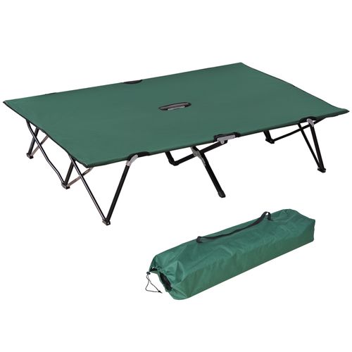 Double Camping Bed Camping Cot Foldable Sunbed Outdoor Patio Sleeping Bed Super Light with Carry Bag (Green)