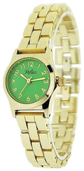 Ladies Metal Analogue Green Dial & Yellow Tone Metal Bracelet Strap Watch