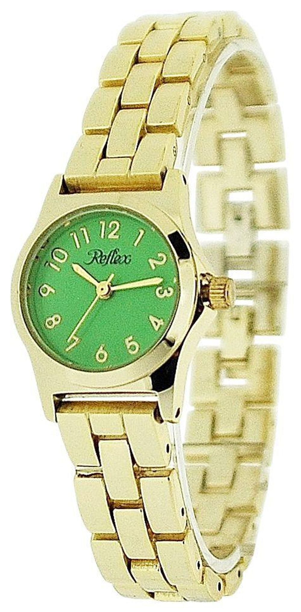 Ladies Metal Analogue Green Dial & Yellow Tone Metal Bracelet Strap Watch