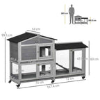 Wooden Rabbit Hutch & Guinea Cage - Slide-Out Tray, Ramp, Wheels, Easy Assembly - Light Grey