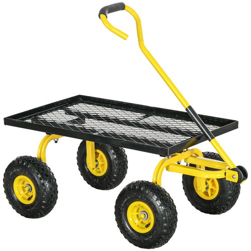 Garden Trolley Cart with Pneumatic Wheels and Rotating Handle, Yellow