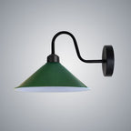 Vintage Green Wall Light Fixture, Cone Shape Shade, E27 Base, Dimmable, 3 Year