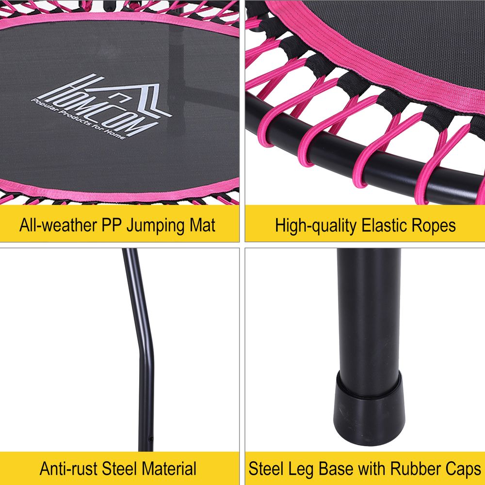 45” Round Mini Fitness Trampoline Rebounder Indoor Outdoor Mini Jumper with Adjustable Handle - Pink