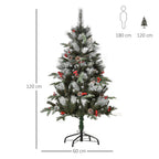 4FT Artificial Snow-Dipped Christmas Tree Foldable Berries White Pinecones Green