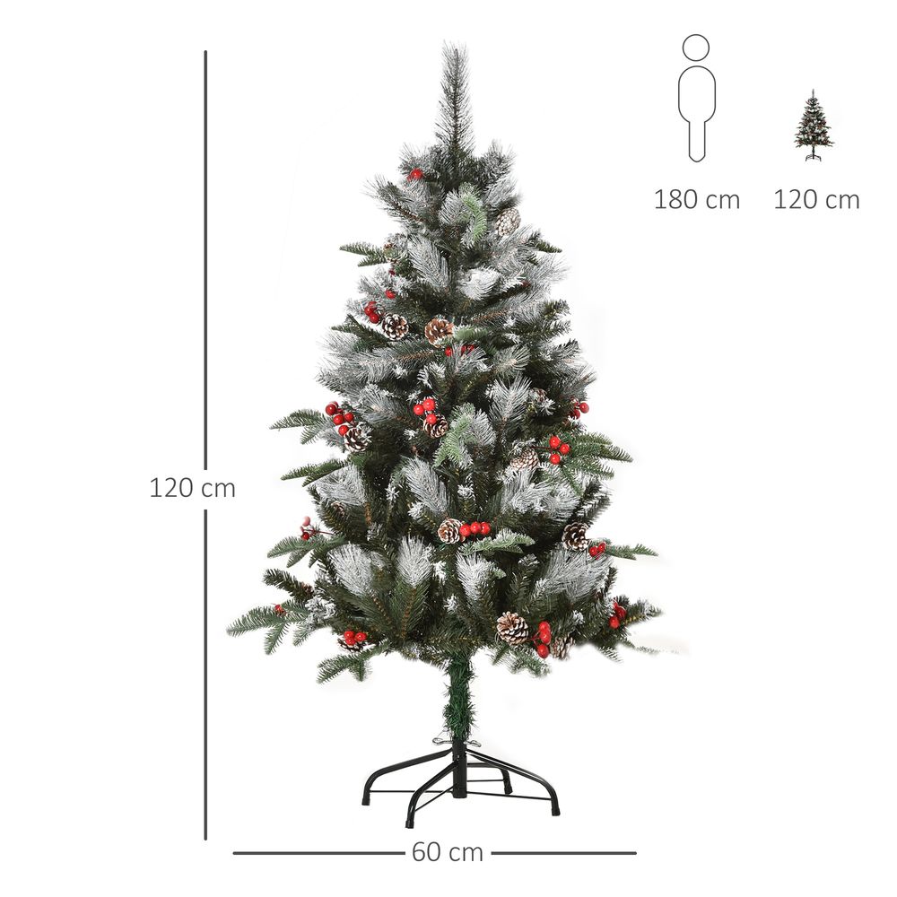 4FT Artificial Snow-Dipped Christmas Tree Foldable Berries White Pinecones Green