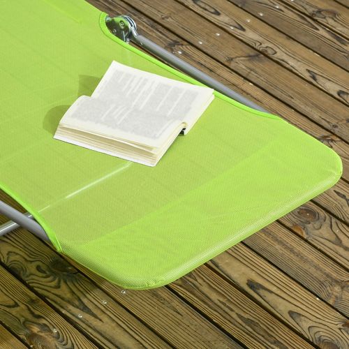 2 Piece Folding Sun Loungers with Adjustable Backrest, Pillow, Green