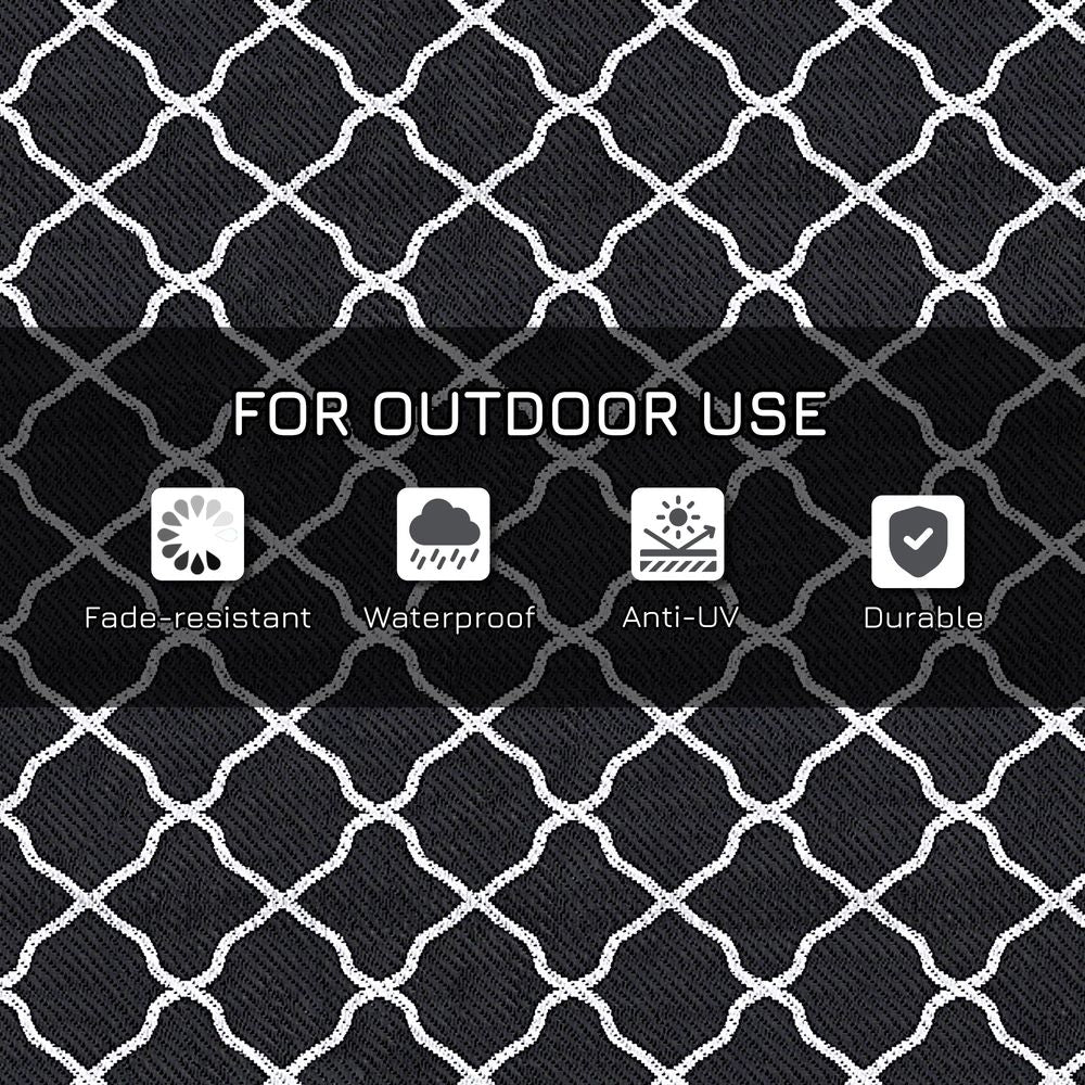 182x274cm Reversible Waterproof Outdoor Rug w/ Carry Bag - Ideal for Camping, Picnics, Festivals - Durable & Water-Resistant - Black
