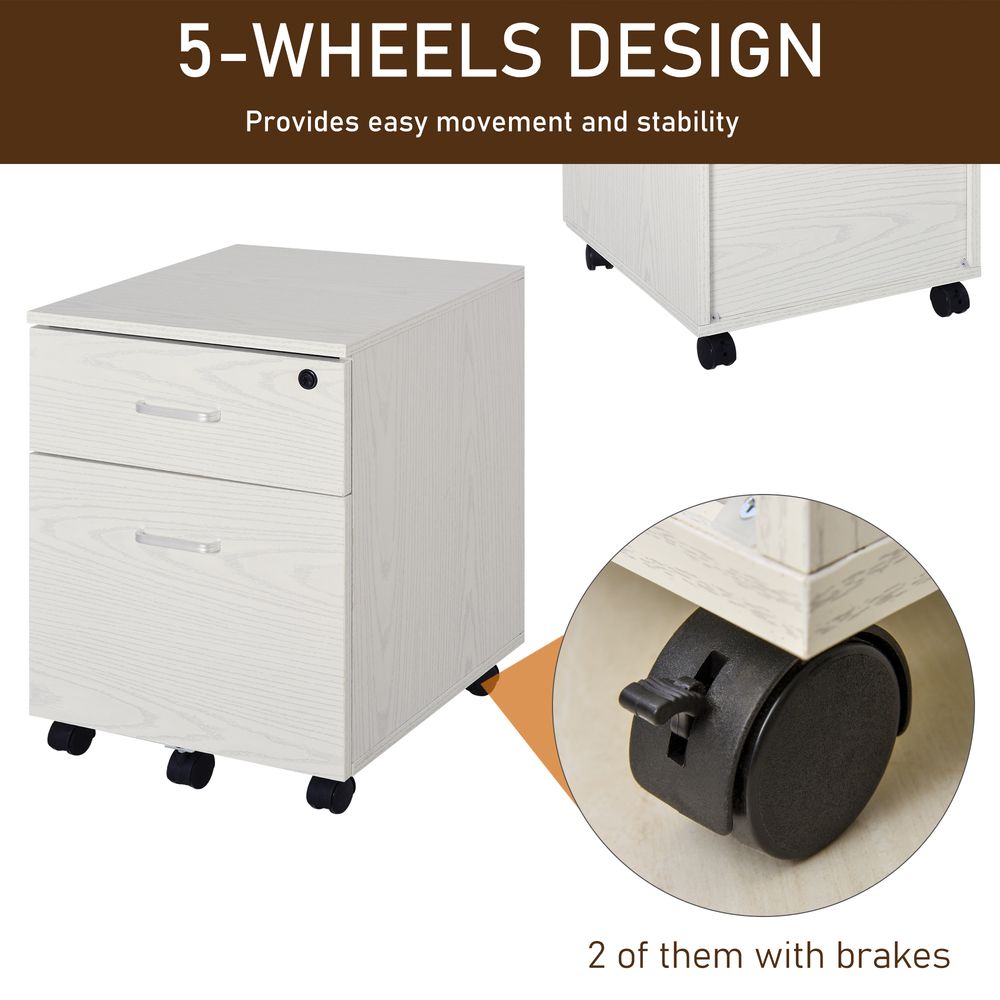 2-Drawer Locking Office Filing Cabinet 5 Wheels Rolling Storage White