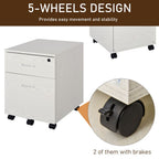 2-Drawer Locking Office Filing Cabinet 5 Wheels Rolling Storage White