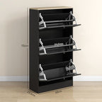 Narrow Shoe Cabinet with 3 Flip Drawers for 18 Pairs of Shoes Black
