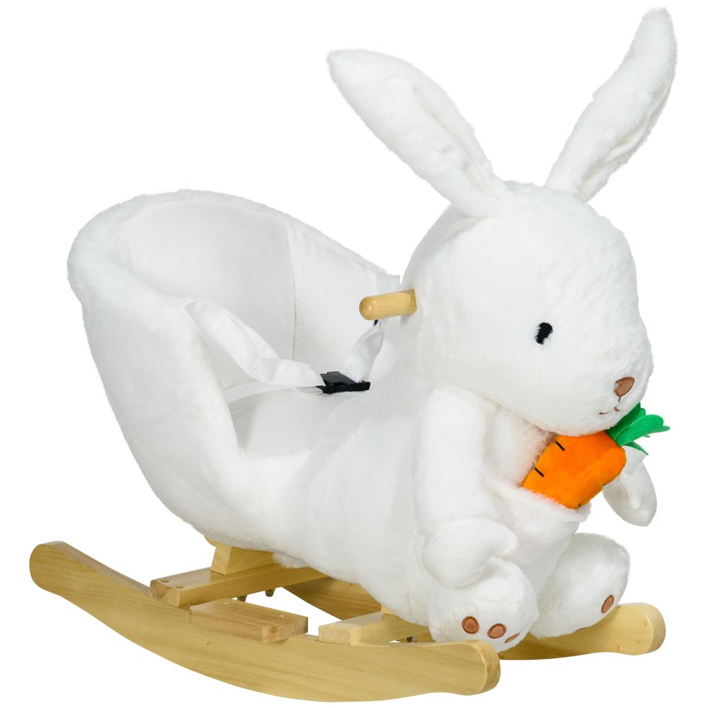 Kids Rabbit-Shaped Rocking Horse with Realistic Sounds Safety Belt White