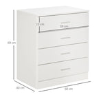 Chest of Drawers, 4 Drawers Storage Cabinet with Metal Rails, Anti-Tip for Playroom, Nursery Room, Hallway, etc