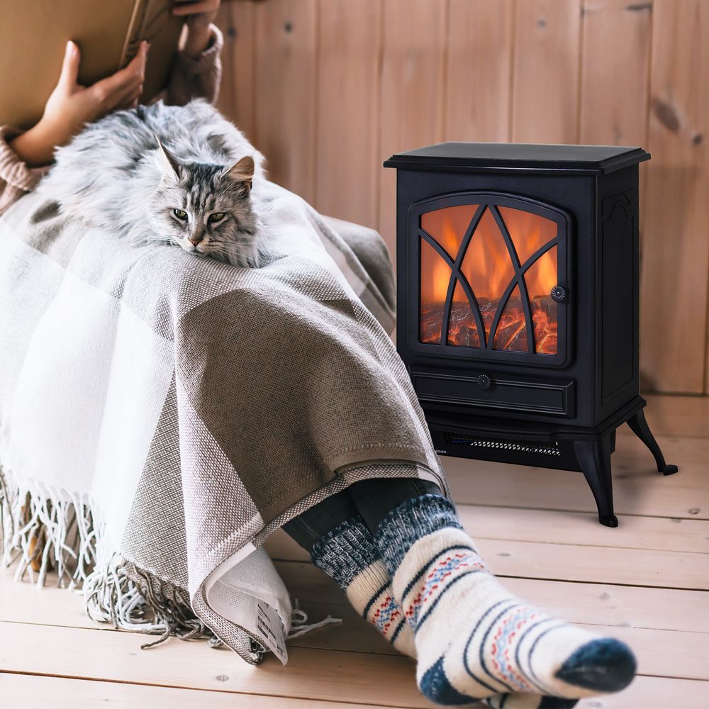 Electric Fireplace Stove - Flame Effect, 1850W, Black