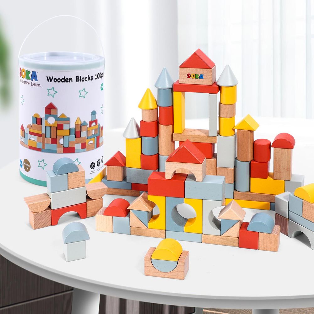 100pcs Wooden Blocks in New Color: Construction Toy for Creative Kids