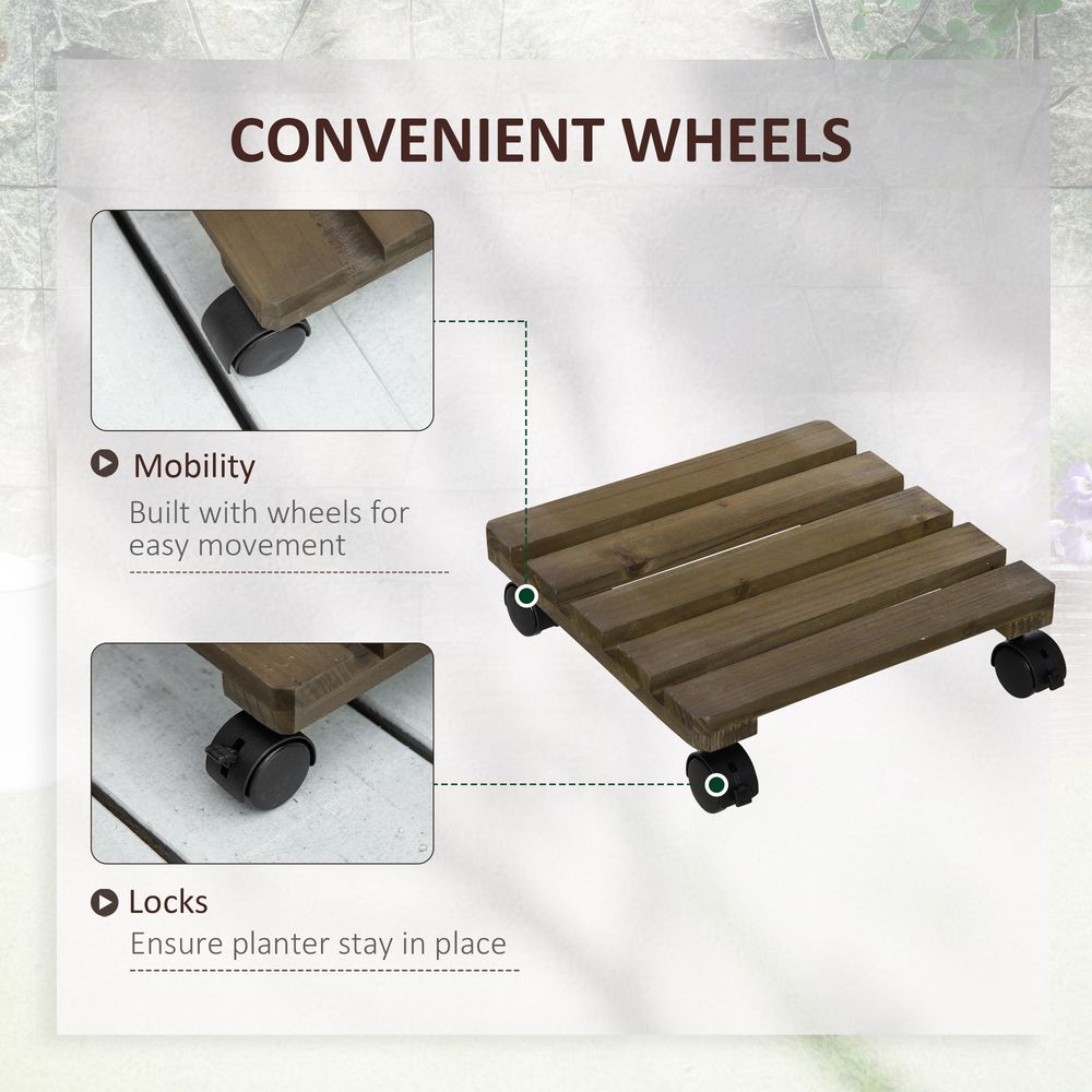 Wooden Plant Stand Set - 2 Pack - with Wheels - Flowerpot Holder