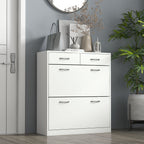 Slim Shoe Cabinet with 2 Flip Drawers for 12 Pairs of Shoes White