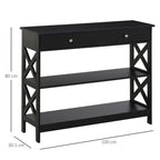 Console Table Side Desk w/Shelves Drawers Open Top X Support Frame Living Room Hallway Home Office Furniture Black
