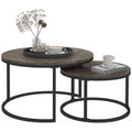 2-Pc Stacking Coffee Table Set: Steel Frame, Marble-Effect, Foot Pads
