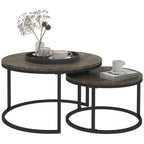 2-Pc Stacking Coffee Table Set: Steel Frame, Marble-Effect, Foot Pads