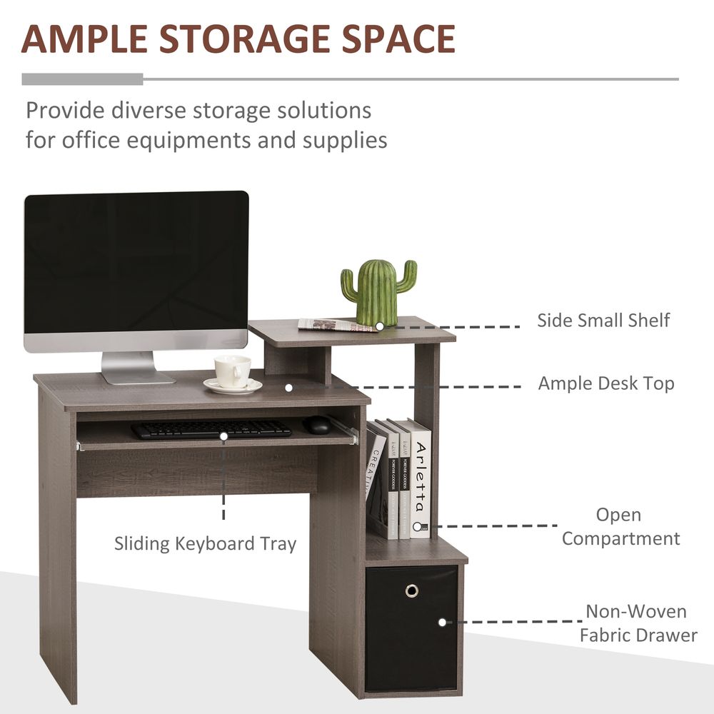 2021 Home Office Computer Desk - Sliding Keyboard Tray, Storage Drawer, Shelf - Sleek Grey Design