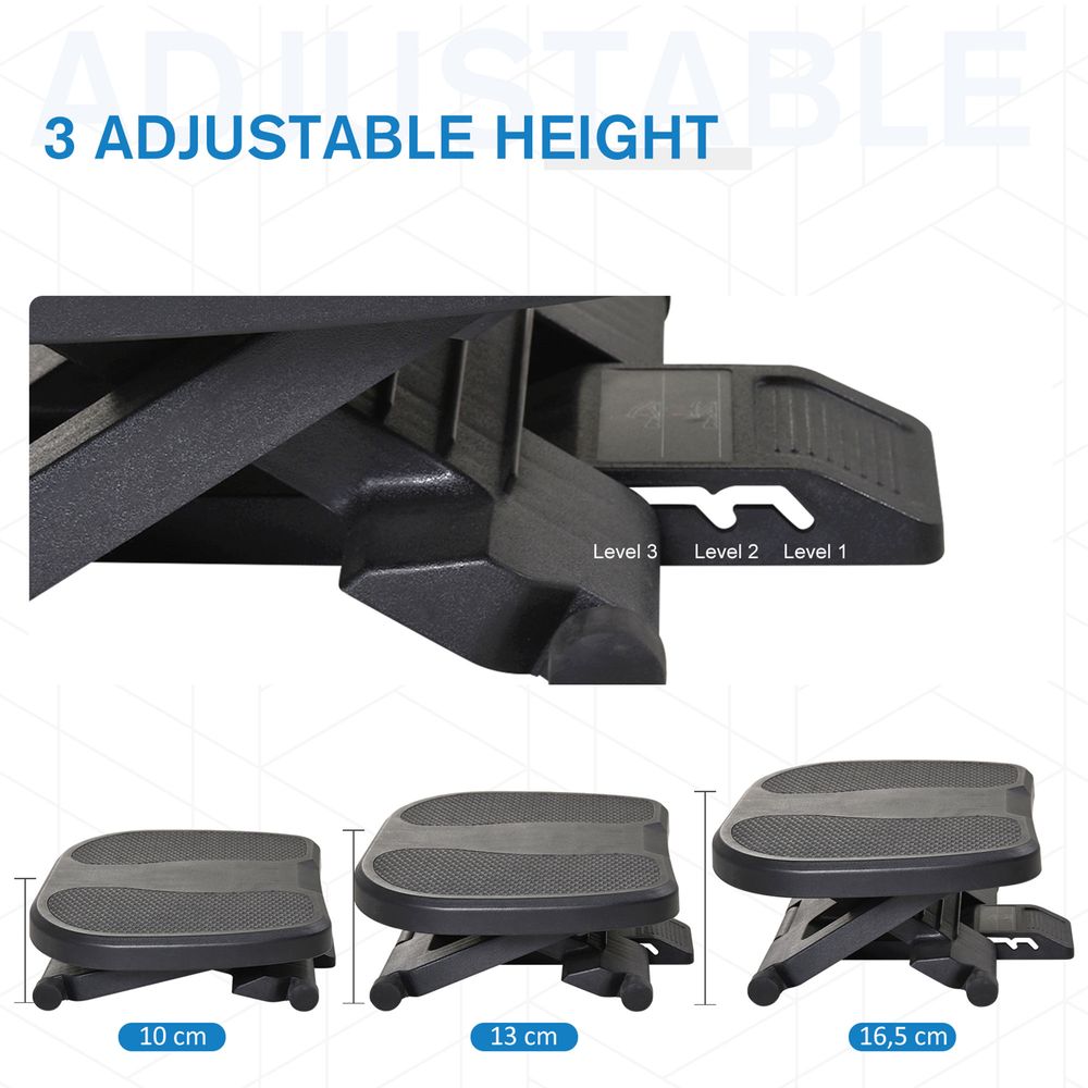 Adjustable Under-Desk Footrest Height Angle Tilt Anti-Slip