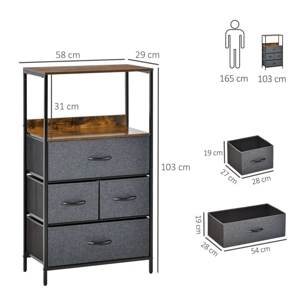 4 Drawer Storage Chest Unit - Black - Home Living Room Bedroom - Shelves