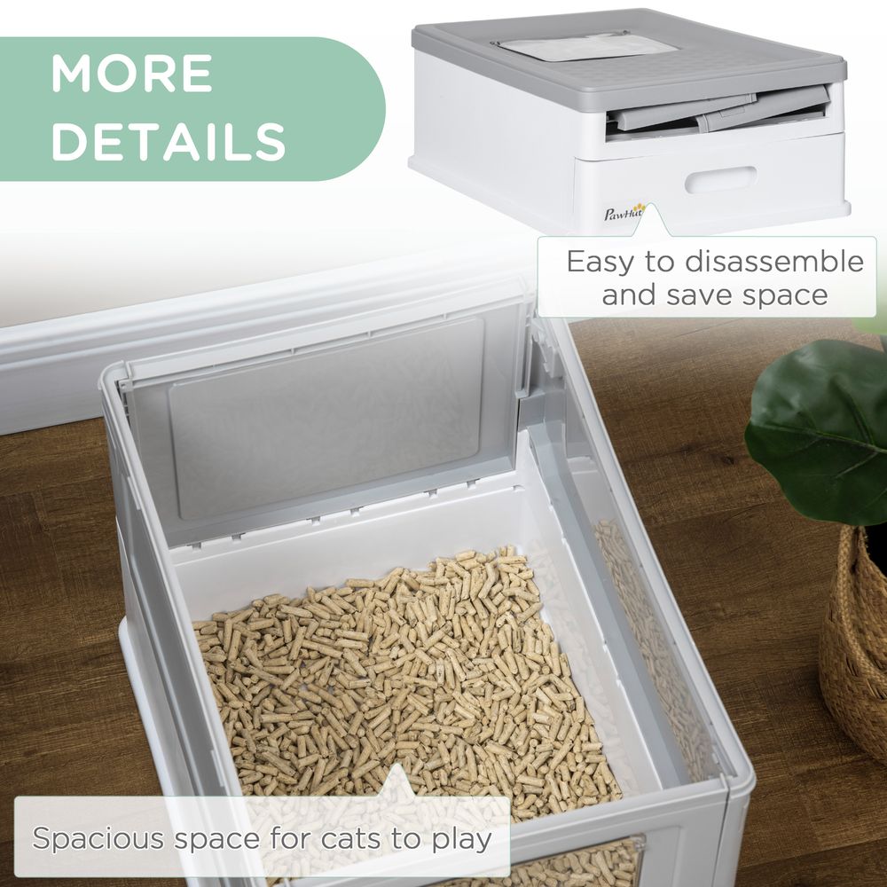 Hooded Cat Litter Box with Scoop - Portable, Privacy, Grey