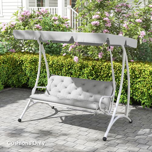 3 Seater Garden Bench Cushion Outdoor Seat Pad w/ Ties Light Grey