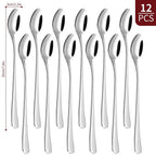 Exquisite Long Handle Latte Spoons - 12pcs SS, Mirror-Polished - Durable and Elegant