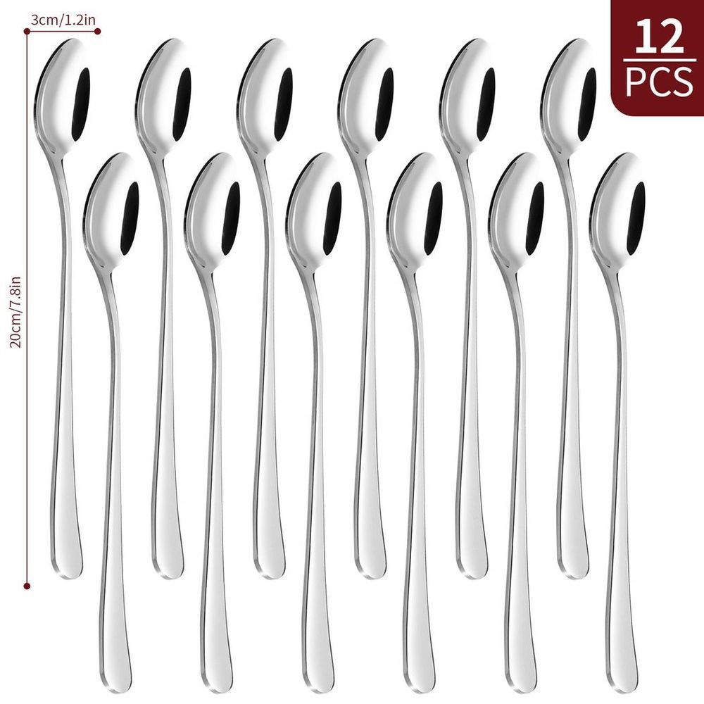 Exquisite Long Handle Latte Spoons - 12pcs SS, Mirror-Polished - Durable and Elegant