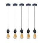 5 Pack Industrial Grey Pendant Light, Lampshade Addable E27 Lamp Holder Light
