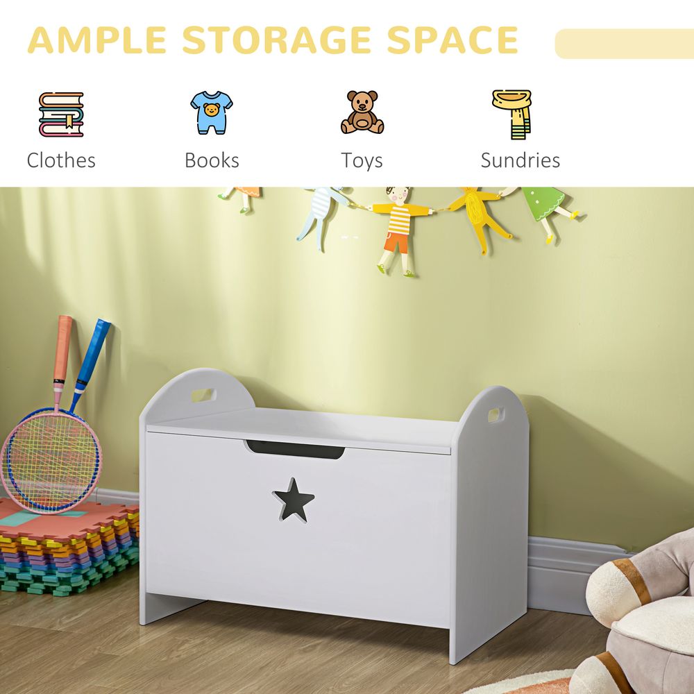 Kids Wooden Toy Box Organizer Children's Toy Storage with Lid Safety Hinge Side Handle Playroom Furniture White