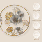 Artistic Gold Ginkgo Leaf Metal Wall Sculpture, Elegant Home Decor+