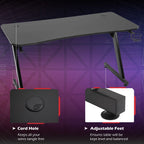 Gaming Desk Steel Frame with Cup Holder, Headphone Hook, Adjustable Feet and Cable Organiser, Home Office Computer Table, Black, Modern, 120 x 65 cm