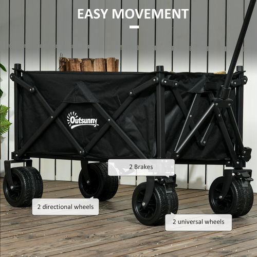 Foldable Garden Cart, Outdoor Utility Wagon with Carry Bag, Black