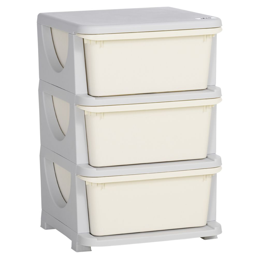 Kids Storage Units with 3 Drawers 3 Tier Chest Vertical Dresser Tower Toy Organizer for Nursery Playroom Kindergarten Cream