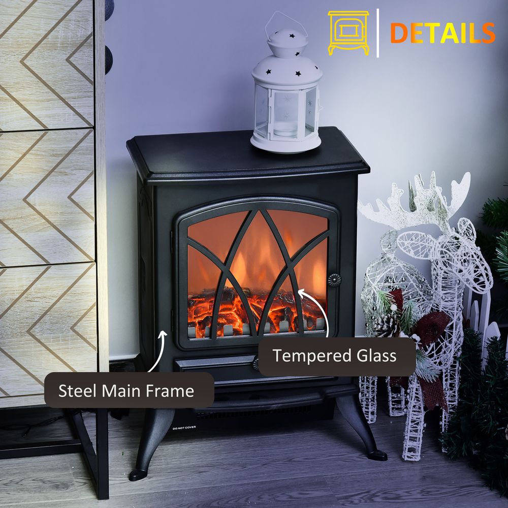 Electric Fireplace Stove - Flame Effect, 1850W, Black