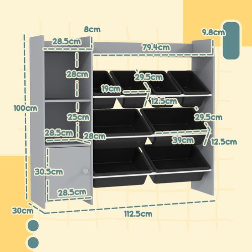 Toy Storage Unit with 8 Removable Bins, Storage Shelves, Cabinet