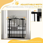 Pet Gate - Adjustable Metal Safety Barrier, Auto-Close, 74-80cm, Black