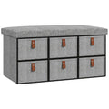 Shoe Bench with Cushioned Seat, 6 Fabric Drawers for Entryway Hallway