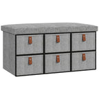 Shoe Bench with Cushioned Seat, 6 Fabric Drawers for Entryway Hallway