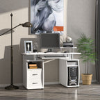 Modern White Computer Office Desk Workstation with Keyboard Tray and Drawer