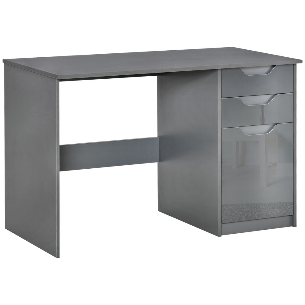 Grey Computer Desk: Workstation with Drawers - Efficient