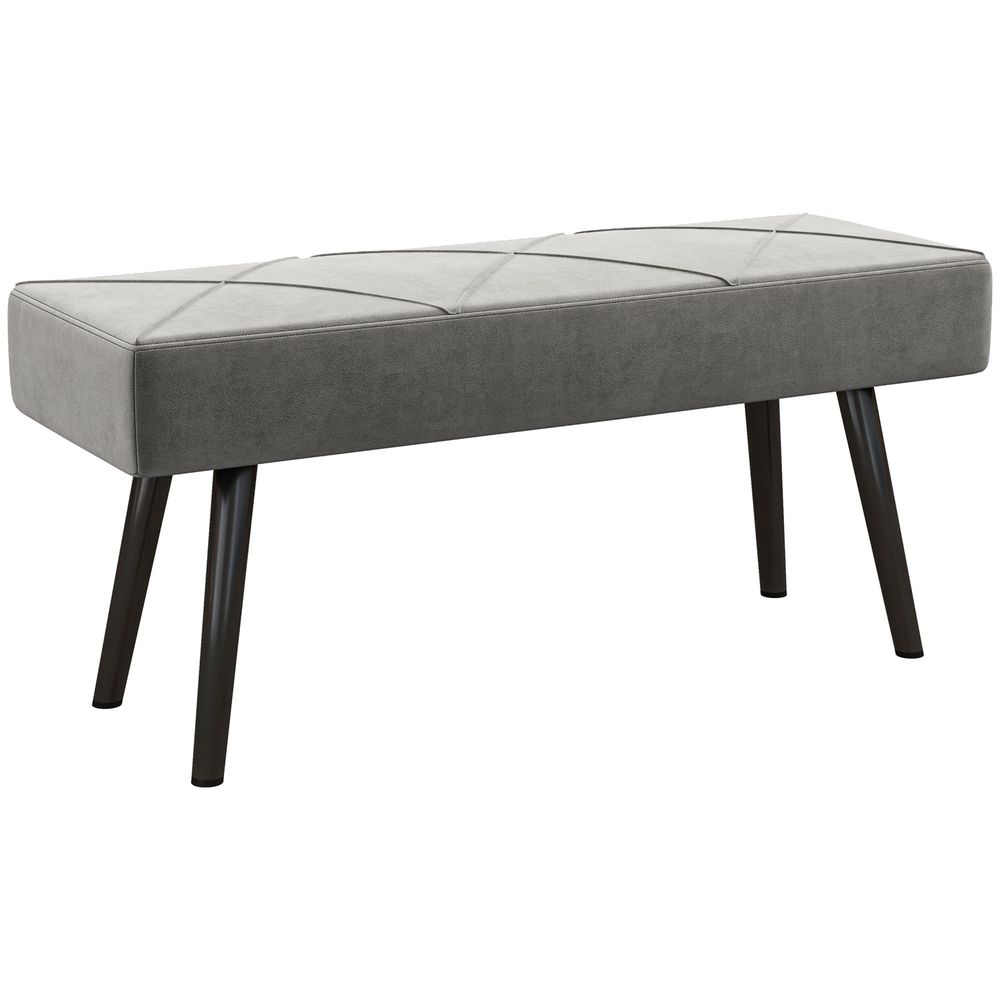 End of Bed Bench, Upholstered Hallway Bedroom with Steel Legs, Grey
