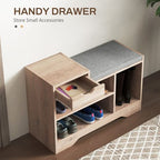 Upholstered Entryway Shoe Bench with Storage Drawer Distressed