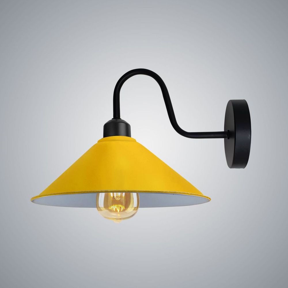 Vintage Yellow Wall Sconce, Black Swan Neck Shade, E27 Socket, Wall Mounted Light Fixture