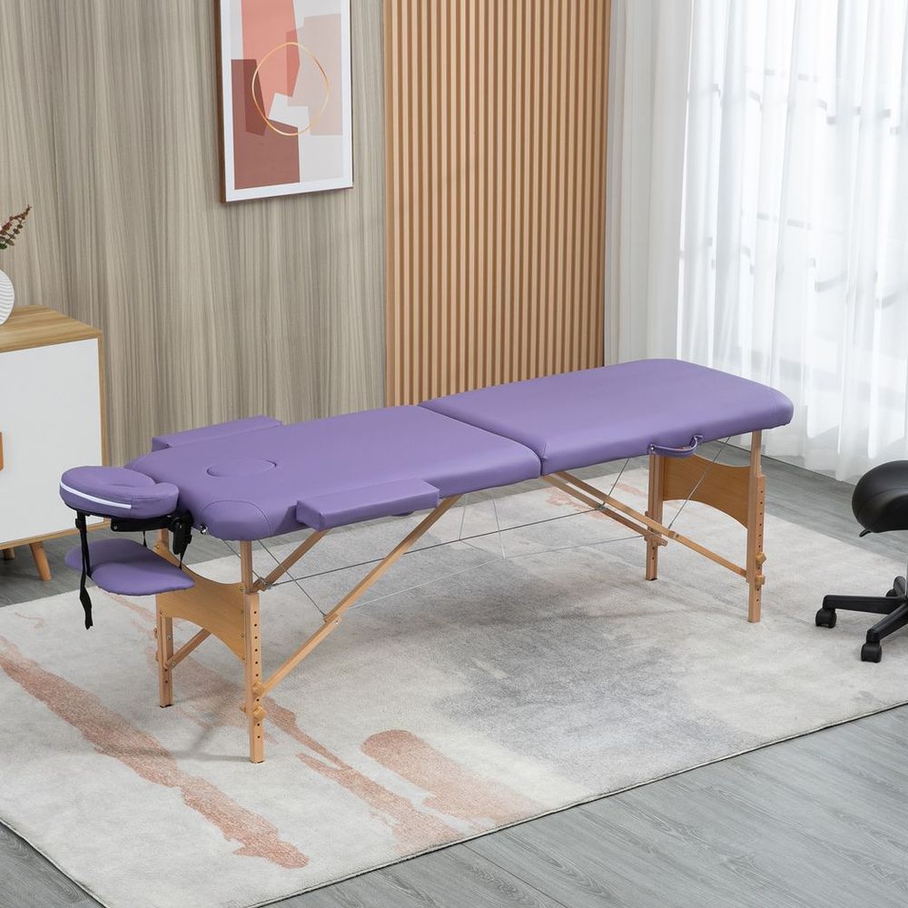 Purple Folding Massage Bed - Portable Spa Table for Beauty Treatments - Sturdy & Adjustable - Carry Bag Included