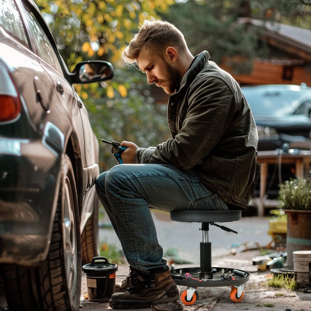 Adjustable Mechanic Stool with Tool Tray & Wheels: The Workshop Companion!