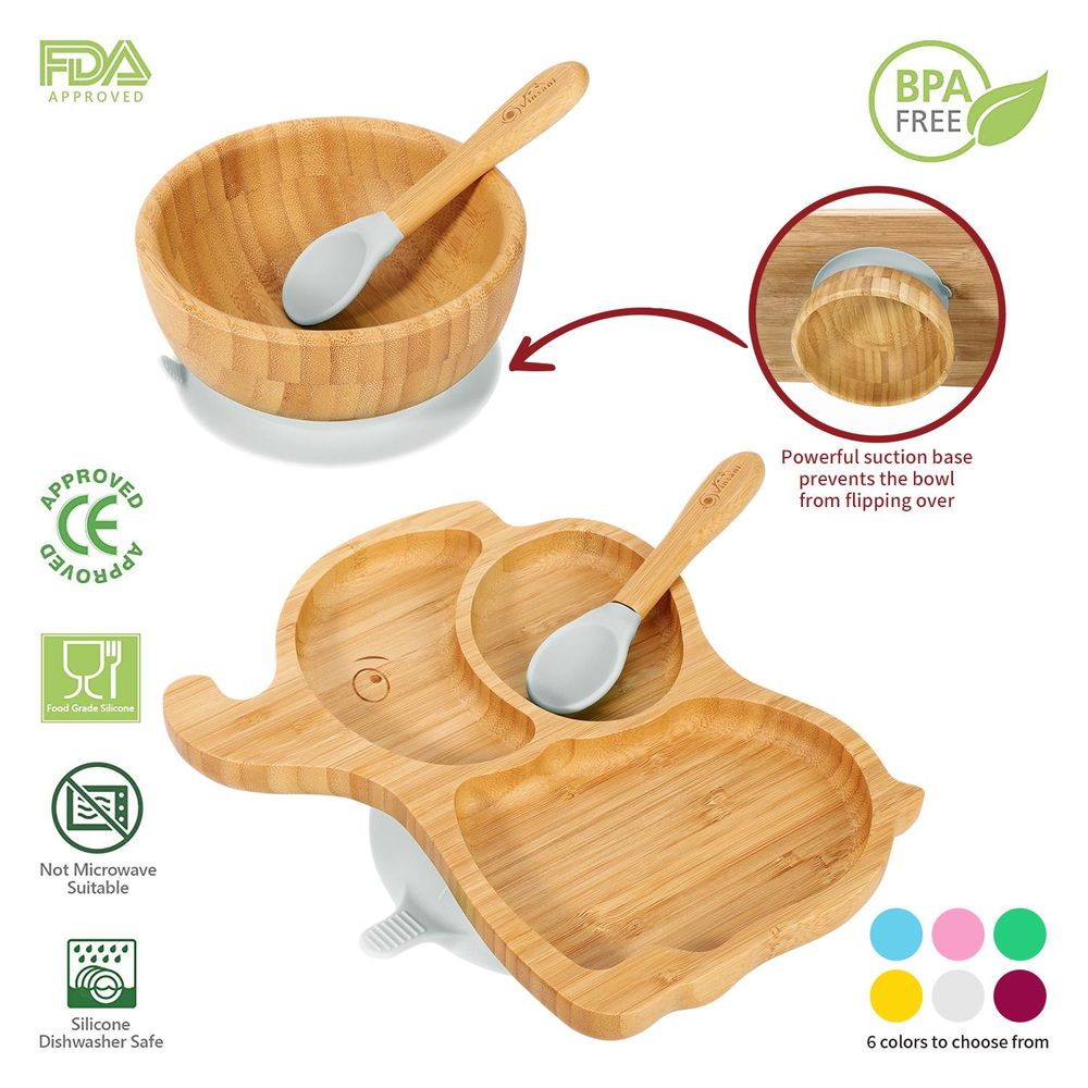 Baby Bamboo Elephant Plate Set: Bpa-Free, Non-Slip, Easy Clean